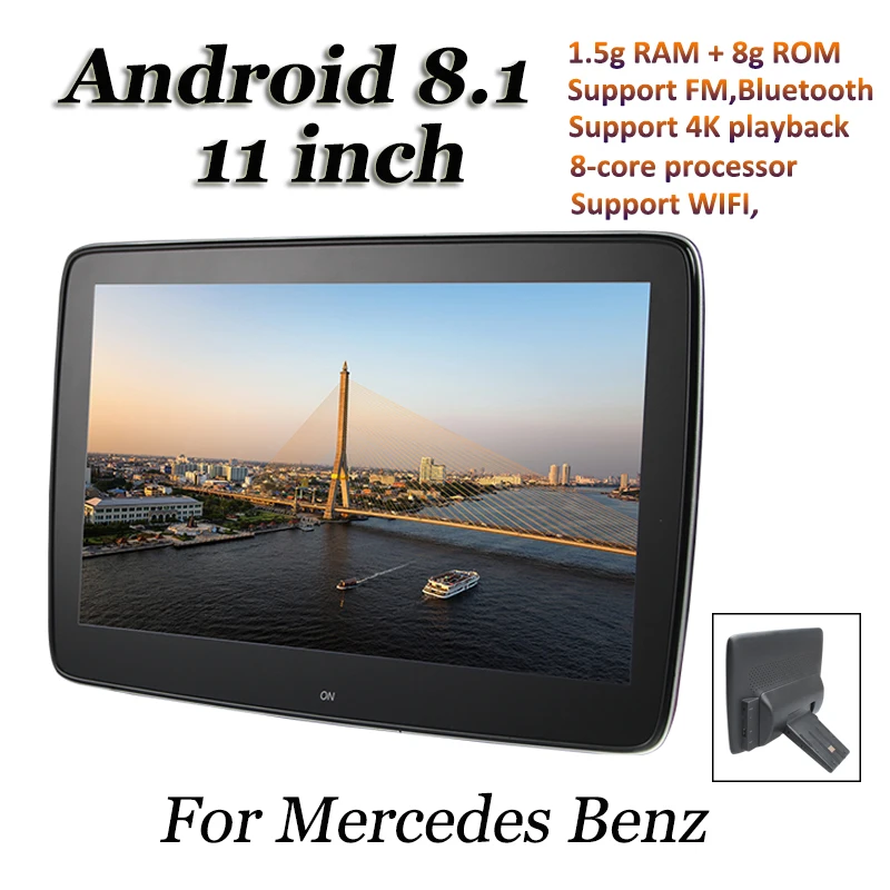  8-Core HD Android 8.1 Car Headrest Monitor WIFI Car DVD Video Player Bluetooth Rear Seat Entertainm