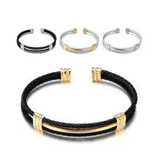 Роскошные витой кабель Нержавеющая сталь манжеты Браслеты& Bangles, золото открытие Шарм для браслетов в романтическом стиле для Для женщин pulseiras ювелирные изделия Z4