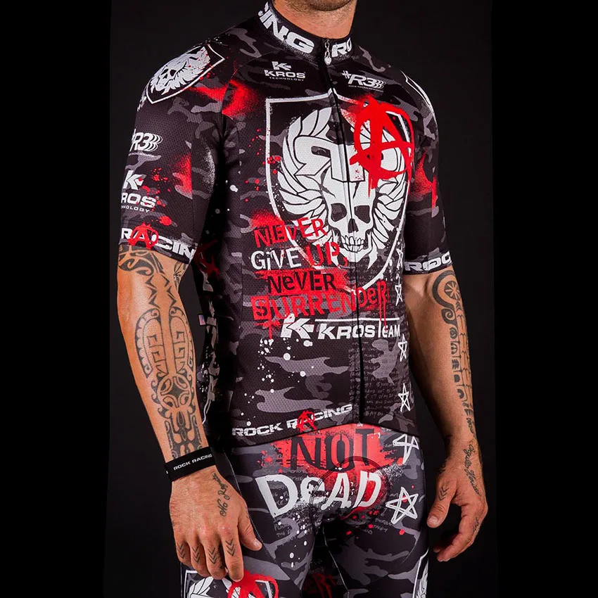 SPEED PEAK Pro Team Cool Black ROCK Мужской комплект из Джерси с коротким рукавом для велоспорта
