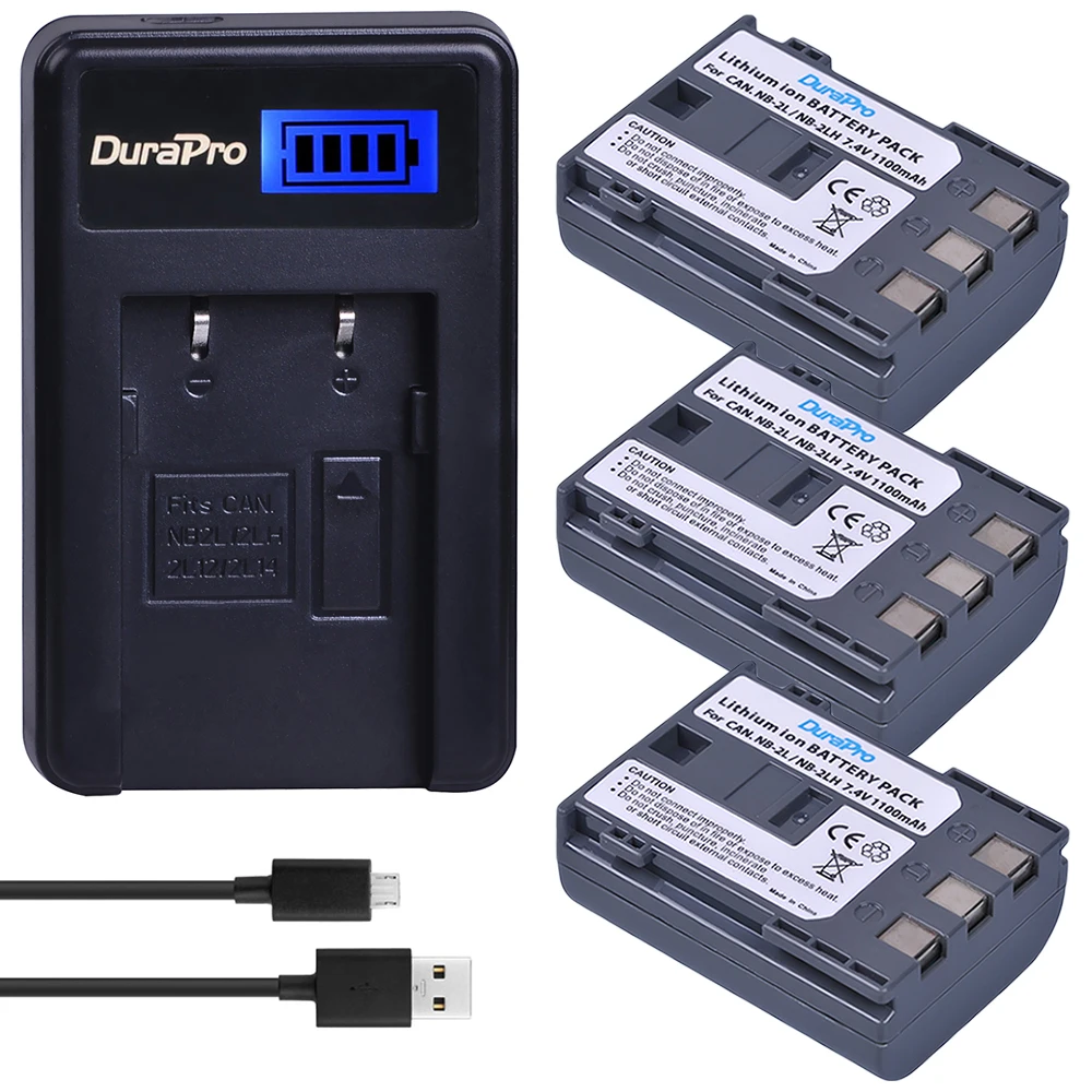 3 шт. NB 2L 2LH 1100 мАч Аккумулятор для камеры + ЖК Зарядное устройство USB Canon EOS 400D S80 S70 S50
