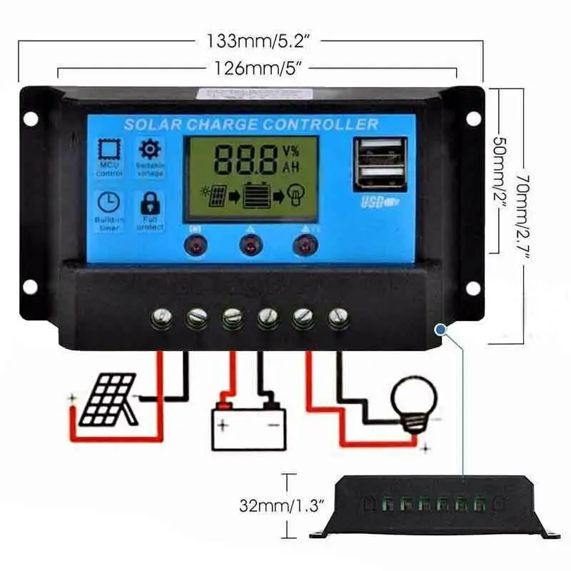 PWM 10/20/30/40/50/60a двойной USB регулятор заряда батареи 12/24В автоматический контроллер