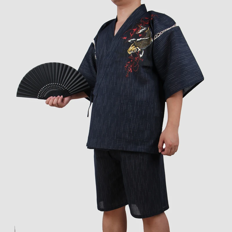 Традиционная японская Пижама, наборы, мужские кимоно юката, хлопок, Мужская свободная японская Домашняя одежда, одежда для сна, халат, одежда для отдыха A52508