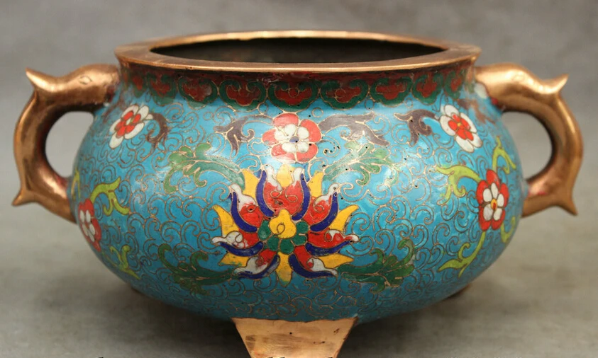 

song voge gem S5271 10" Marked Chinese Cloisonne Enamel Dynasty Statue Bowl Incense Burner Censer