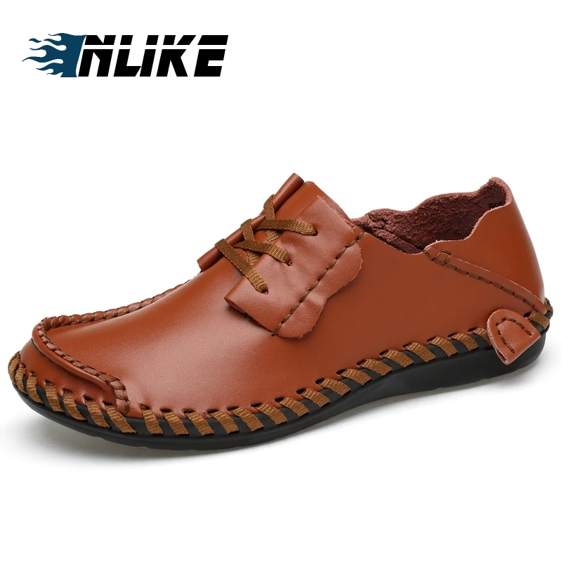 

Inlike Big Size Men Genuine Leather Casual Shoes Lace Up Real Leather Loafers