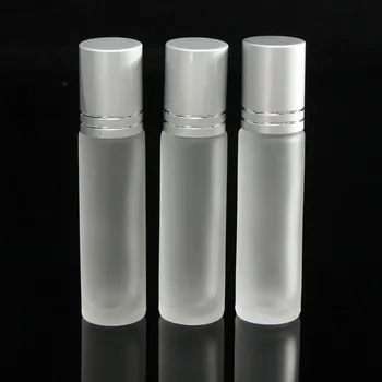 

New 3pcs 10ml Transparent Frosted Thick Glass Roll On Essential Oil Empty Perfume Sample Bottle 10cc Stainless Steel Roller Ball