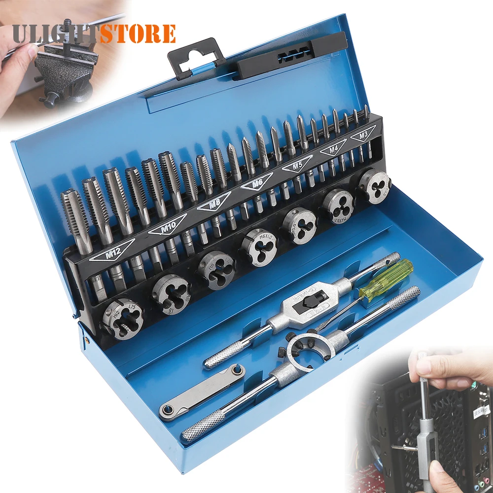 Goedkoop 32 stks HSS Legering Staal Metric Tappen Set M3 M12 1st 2nd Plug Afwerking Wrench Schroevendraaier Schroef Pitch Gauge voor metaalbewerking