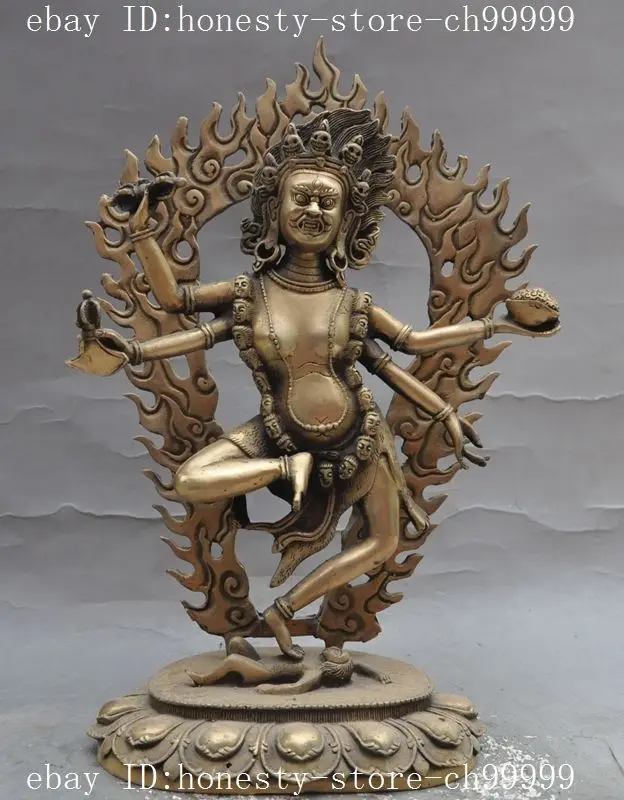 

13" tibet buddhism brass 4 Arms Blank line Bulmo goddess Vajrapani Phurpa statue