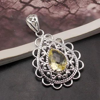 

Hermosa Sunshine Natural Yellow Citrinee Fashion Jewelry Necklace Pendant 2 1/4 INCH A262