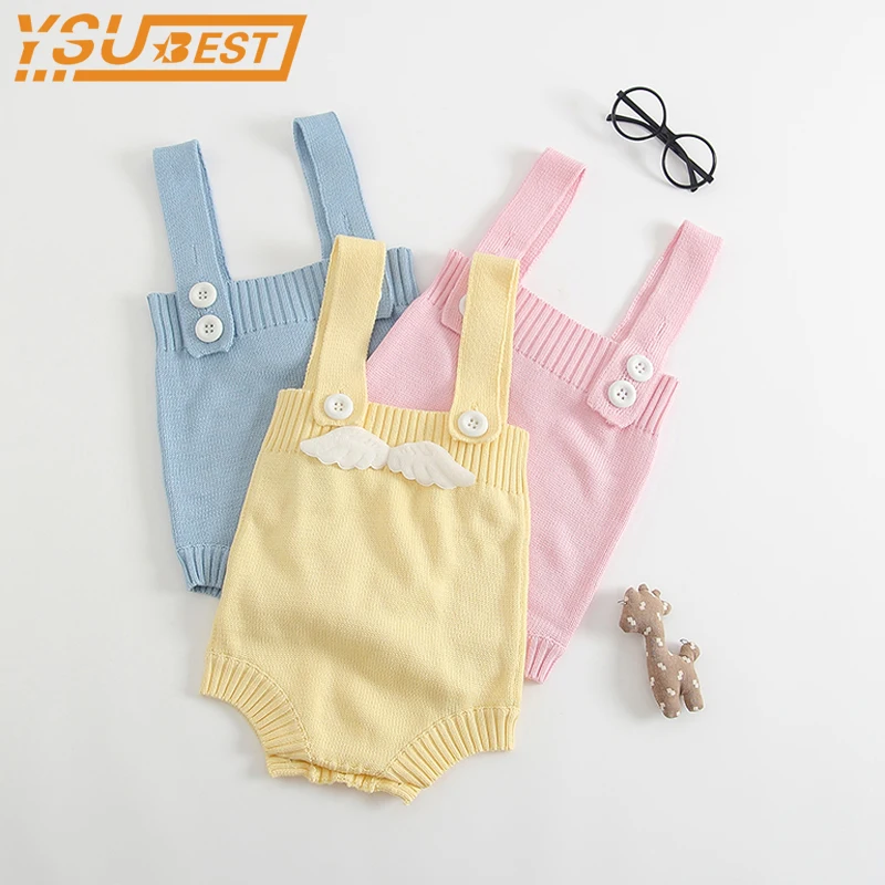 Cena Nowy 2019 śpioszki dla niemowląt miękkie ubranka dla niemowląt śliczne anioł skrzydła dziewczyny chłopcy kombinezony dla dzieci z dzianiny pajacyki noworodka Baby Boy ubrania