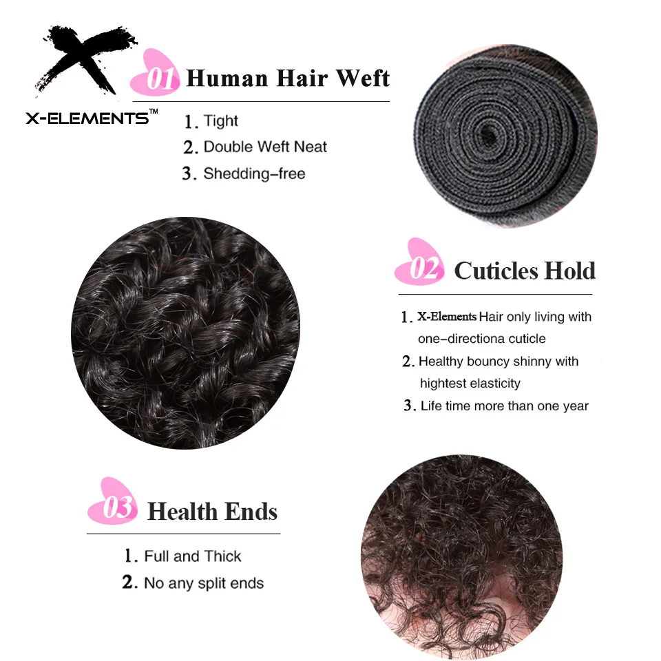 X-Elements Peruvian Kinky Curly Hair Weave Bundles Natural Color Human Hair Weave Extensions Non Remy Hair 1 3 4 Bundle Deals (10)
