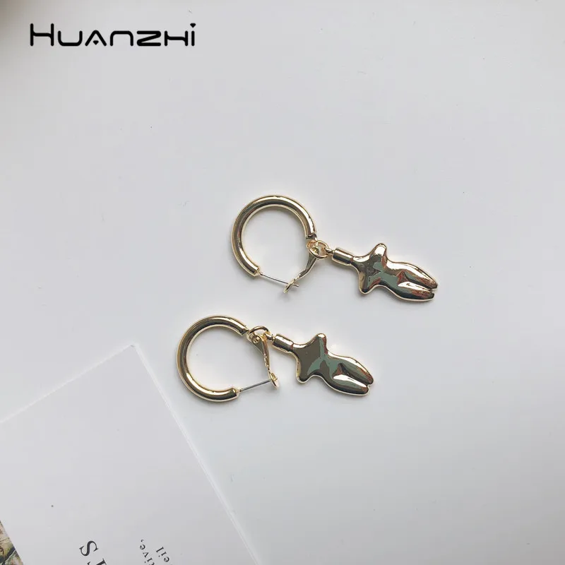 HUANZHI человеческие формы S925 круглые позолоченные металлические дизайнерские длинные висячие серьги для женщин и девушек вечерние подарки для путешествий ювелирные изделия