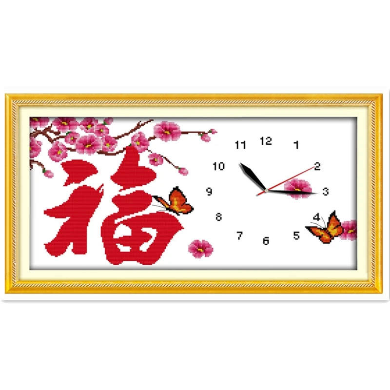 

Plum Blessing Clock Face DMC Cross Stitch Fabric Embroidery Cross Set Needlework DIY Set Chinese Counted Cross Stitch Pattern