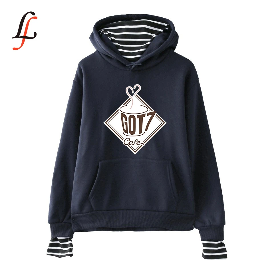 Streetwear Hoodies Harajuku Unisex Long Sleeve Got7 cafe Fashion Print Fake two Pieces Hoodie Sweatshirt 2019 New Arrivial