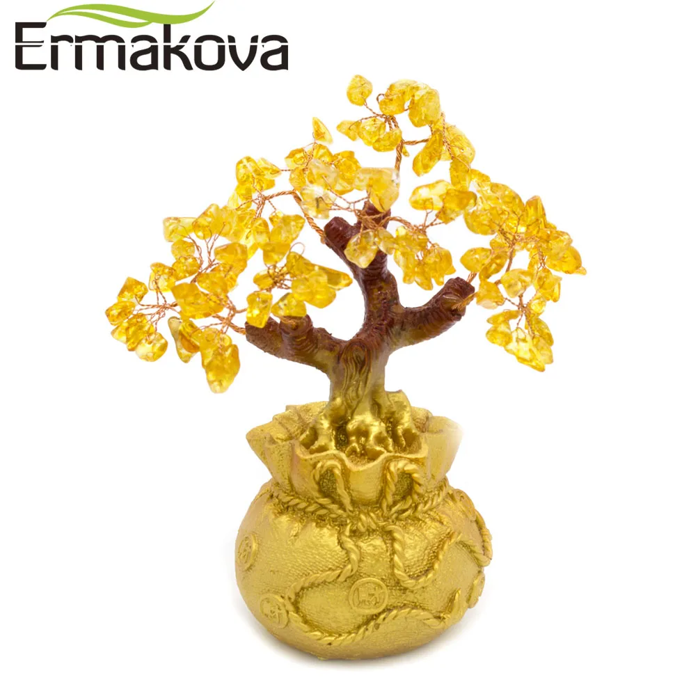 

ERMAKOVA Feng Shui Wealth Crystal Money Tree Bonsai Style for Wealth Luck Home Shop Decoration Birthday Business Gift(Yellow)