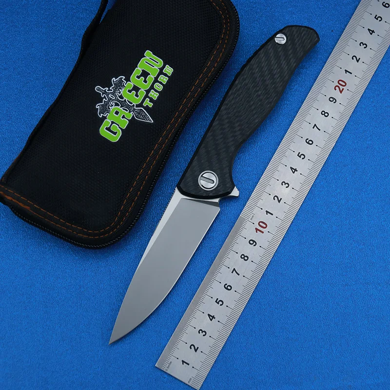 

Green thorn 95 HATI Flipper folding knife M390 steel bearing titanium CF 3D handle camping hunting outdoor fruit Knives EDC too