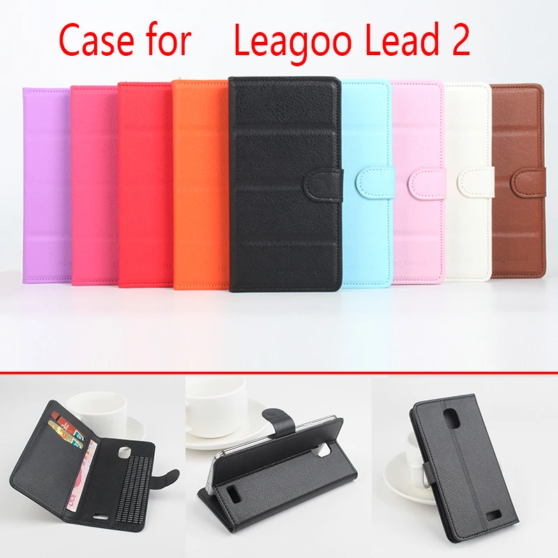 

For leagoo Lead 2 Phone Case Folio Flip Pure Color Lichee Pattern PU Leather Wallet Case Cover Cash/Card Slots sanheng