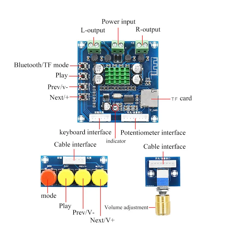 XH-A231 TF Bluetooth Digital Amplifier 15W+15W stero audio amplifier With Volume adjustment DC 12-24V