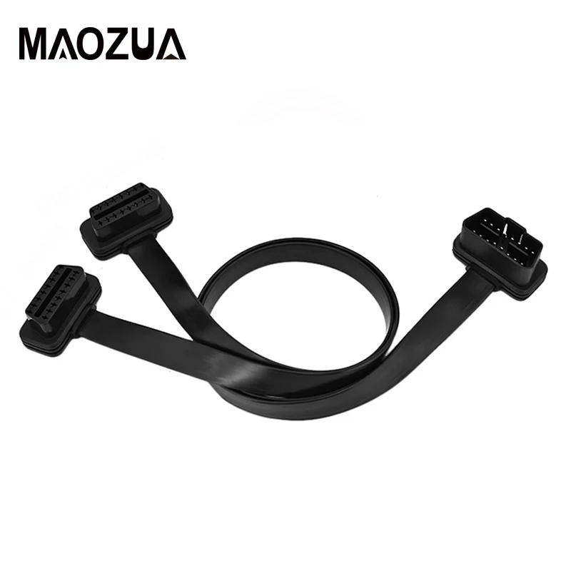 Flat+Thin 16Pin OBD 2 Extender OBD2 16 Pin ELM327 Male To Dual Female Y Splitter Elbow OBDII Extension Connector Cable |