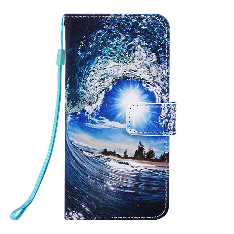 Для Fundas samsung Galaxy S10E S10 S9 S8 Plus J6 A7 Чехол кожаный мягкий силиконовый держатель кошелек слот для карт милый откидной Чехол E03Z - Цвет: Waves And Sun