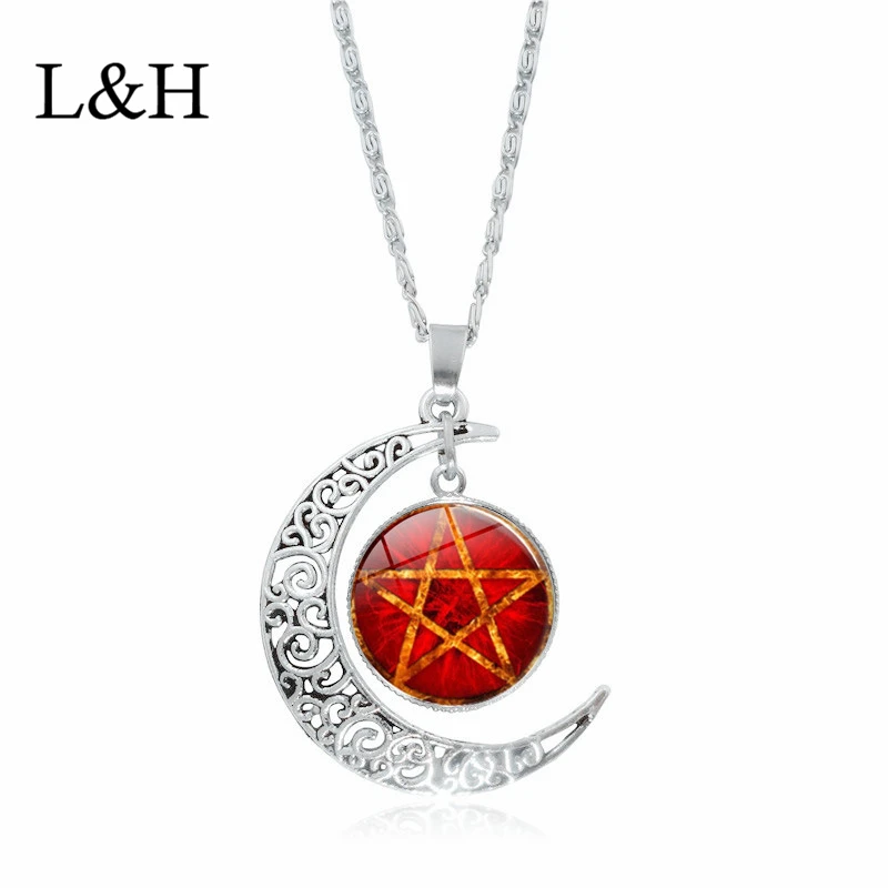 

L&H 2018 Fashion Witchcraft Pattern Necklace Vintage Charm Statement Moon Pendant Necklace For Women Time gem Choker Jewelry