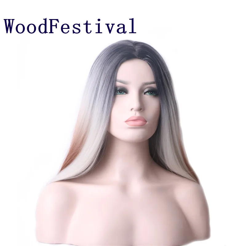 

WoodFestival Womens Wigs For Women Medium Length Wig Straight Heat Resistant Ombre Wig Cosplay Colored Wigs Synthetic