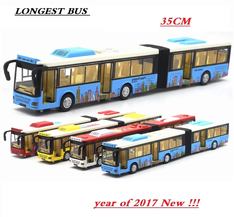 Игрушечный двойной автобус из сплава и пластика длиной 35 см # 6012B 4 цвета