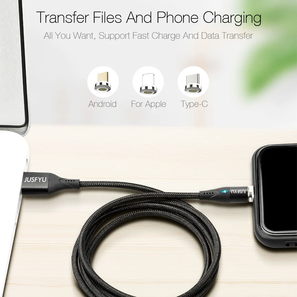 الهاتف المحمول 3A كابل مغناطيسي شاحن 1 m المصغّر usb كابل نوع C التوصيل ل فون x سامسونج S8 S9 هواوي سريع شحن 3.0