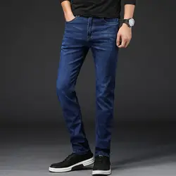 Для мужчин джинсы Высокое качество известного бренда Stretch Straight Slim Fit синий Для мужчин джинсы классические джинсовые Повседневное брюки