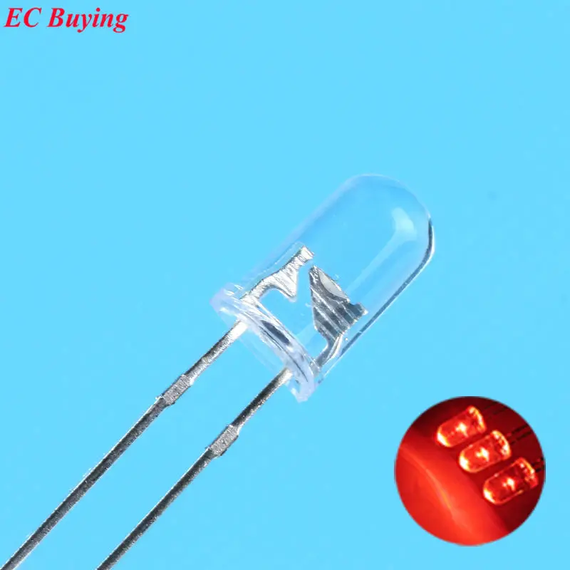 

5mm Red LED Round Light Emitting Diode Transparent Ultra Bright Lamp Bead Plug-in DIY Kit Practice Wide Angle 5 mm 20 pcs/lot