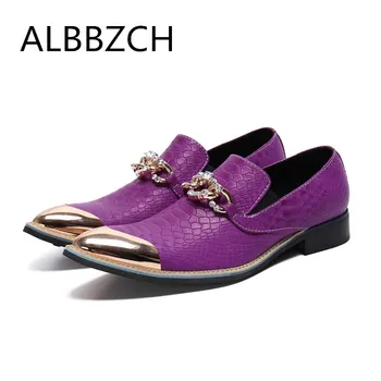 

Purple Embossed Leather Casual Men Shoes Pointed Toe Fashion Party Shoes Men's Trending Club Bars Career Work Man Shoes Size 46