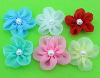 

set of 50pcs White,Beige,Blue,Red and Pink Color Bridal silk flowers with pearl flower center, silk organza flowers FZ0018