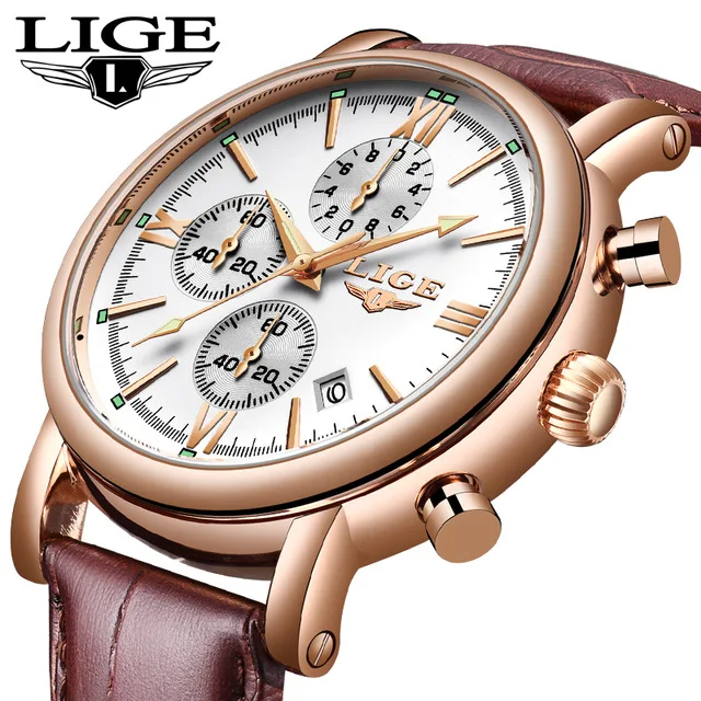 

LIGE Luxury Men's Watches Waterproof Sport Watch for Men Leather Automatic Date Clock Man Quartz Wrist Watch Relogio Masculino