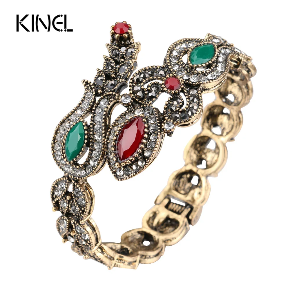 Kinel Unique Charm Crystal Flower Bracelet Antique Gold Bracelets For