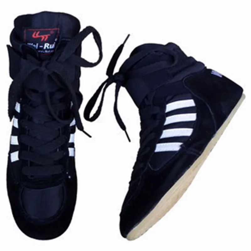Аутентичные VeriSign борцовские ботинки для мужчин, тренировочная обувь, сухожилия в конце, кожаные кроссовки, профессиональная боксерская обувь - Цвет: black