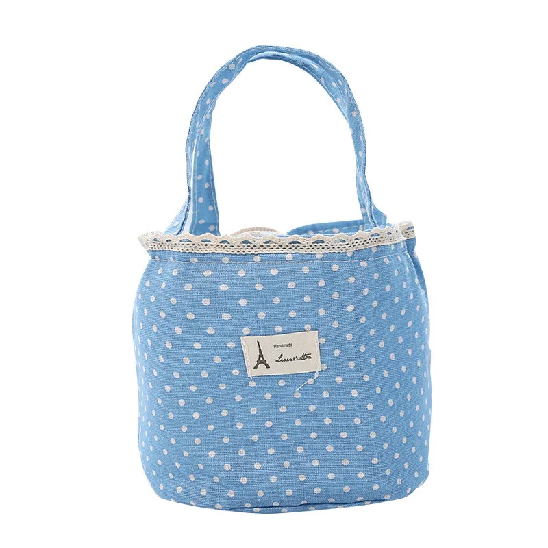 

120ml Sweet wave cotton and linen canvas lunch bag Ice bag Korean cute insulated lunch bag insulation bag 6 Colors