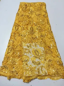 

2019 Newest African Lace Fabric, 3D Lace Fabric Yellow Color High Quality Lace, Nigeria Lace Fabric Water soluble lace