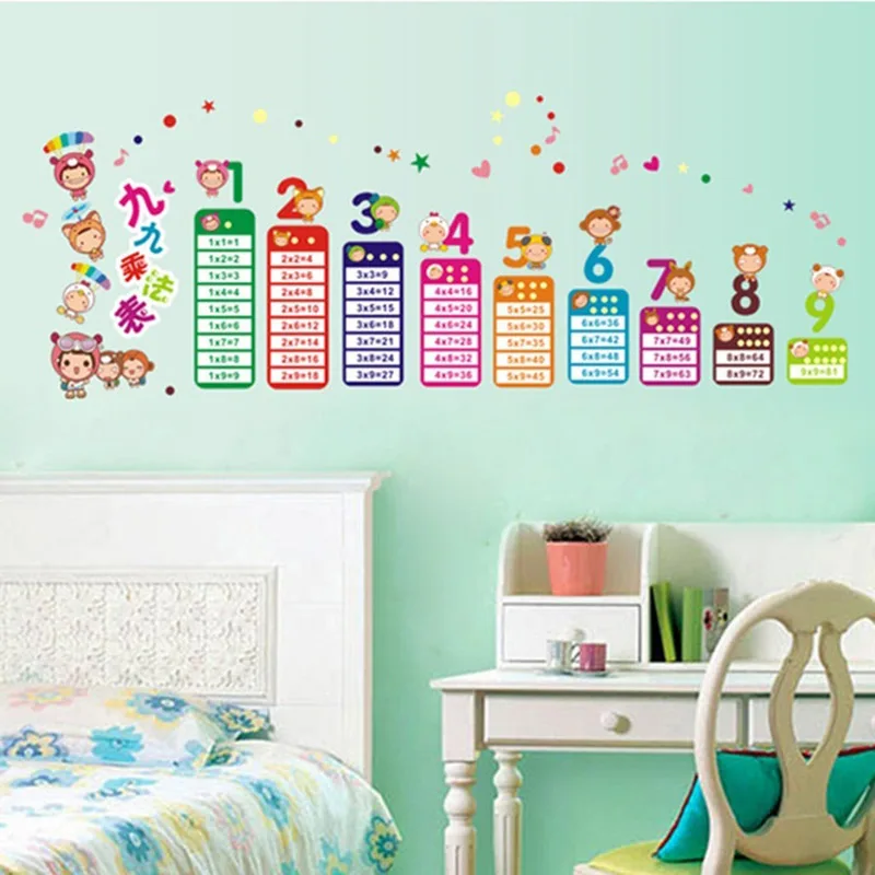 

Cartoon Children 99 Multiplication Table Math Toy Wall Stickers For Kids Rooms Baby learn Educational montessori mural decals