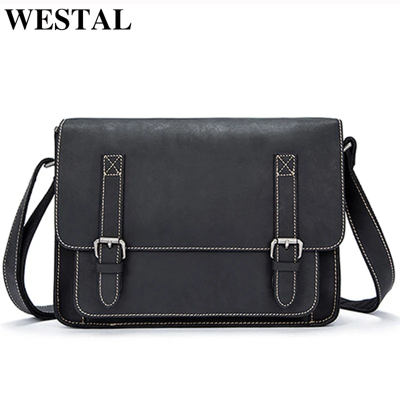 

WESTAL bag men's genuine leather briefcase bag for men's bussiness tote document handbag male designer messenger shoulder bag
