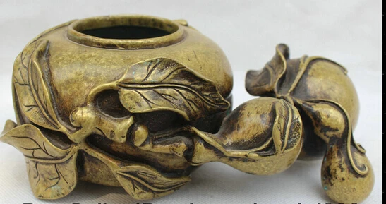 

JP S0524 9" China Dynasty palace Copper flittermouse calabash cucurbit gourd peach crock