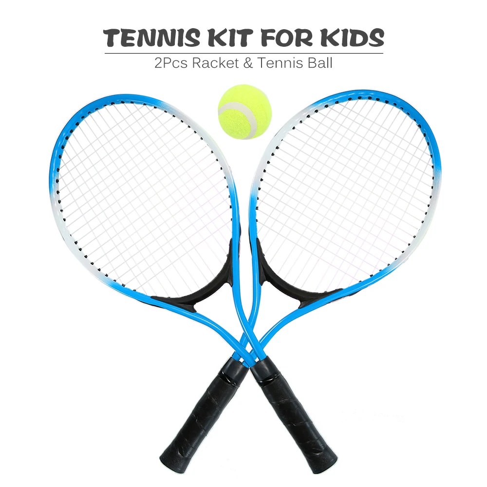 

2Pcs Kids Outdoor Sports Tennis Rackets Tennis String Racquets with 1 Tennis Ball and Cover Bag Iron Alloy 3 Colors Optional