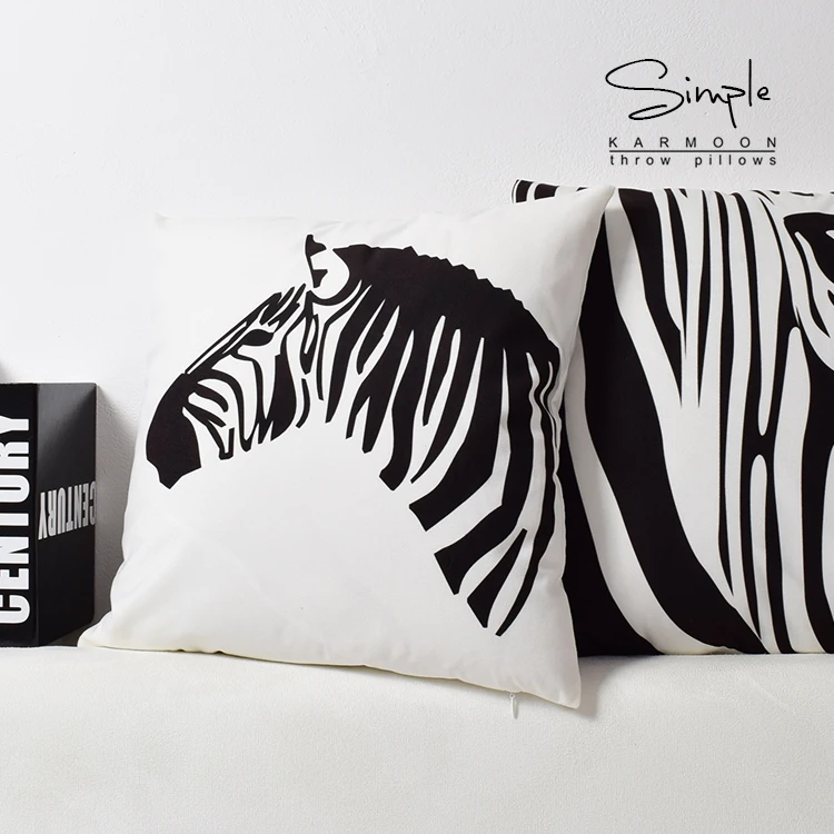Zebra pillow cover, Black and white zebra creative animal Short plush