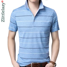 Брендовая Повседневная летняя полосатая рубашка поло с карманом и коротким рукавом, мужская рубашка из Джерси, мужские футболки поло, модная одежда 50502