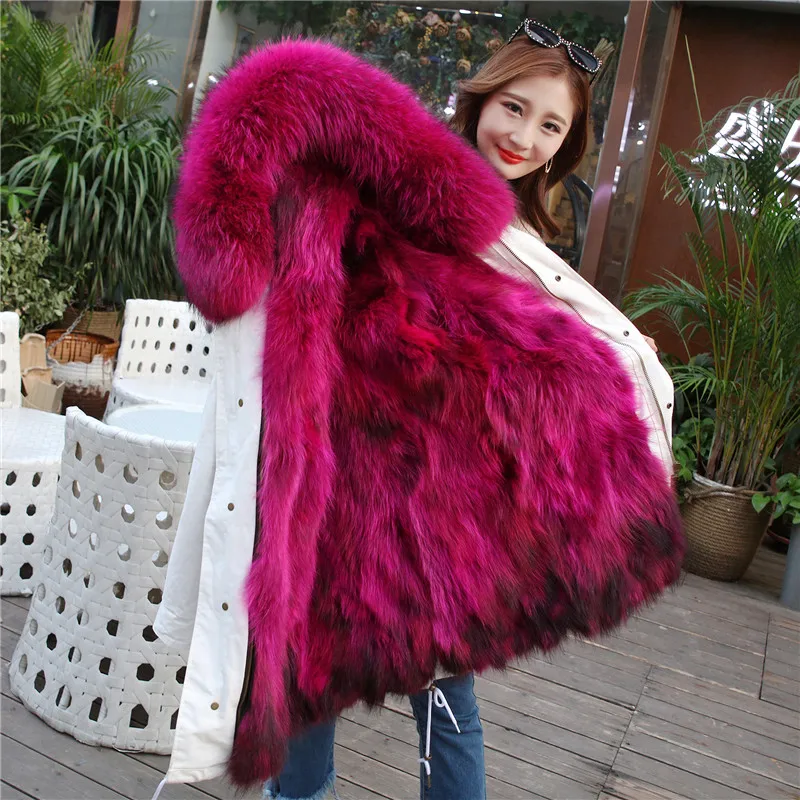 

Black Parka fur coat 2018 long winter jacket women big real Fur Collar natural raccoon fur Thick Warm Fur liner parkas outerwear