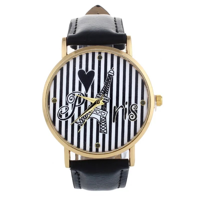 Women's watches casual watches Retro Tower Stripe Pattern leather watch strap Analog Quartz Wrist Watch clock Reloj mujer M17 (6)