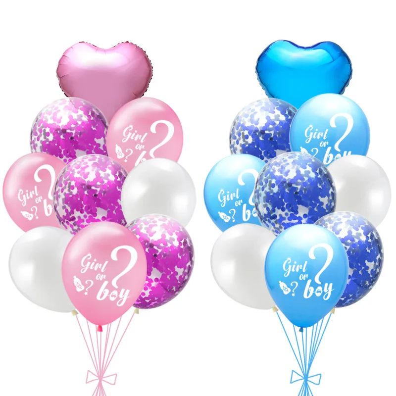 

9/18PCS Sequin Balloon Gender Reveal Girl or Boy Balloon Baby Shower Party Heart Foil Balloons Birthday Party Decorations Kids