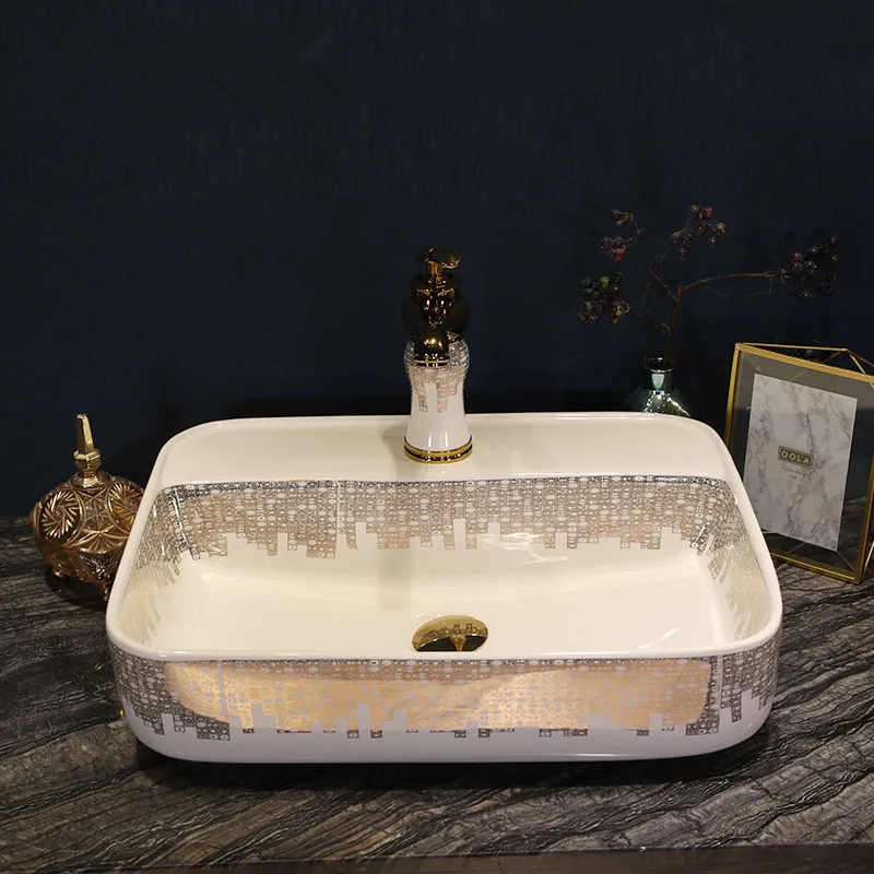 China Artistic Handmade Ceramic wash basin Lavobo Counter top ceramic special wash basin rectangular (5)