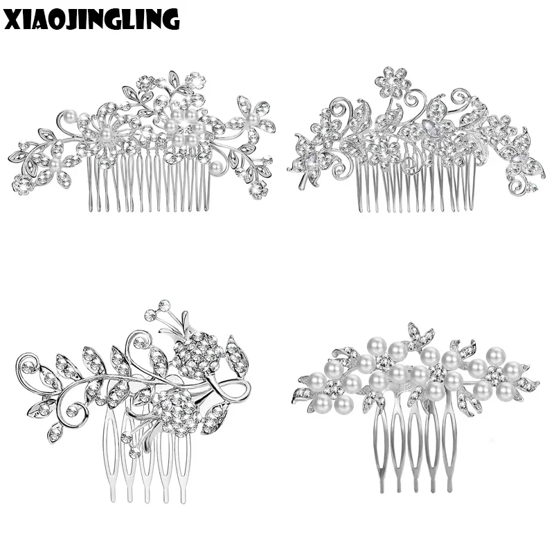XIAOJINGLING Crystal Leaf Hair Comb Wedding Accessories Bridal Bridesmaids Flower Headwear Rhinestones Head Pieces Jewelry | Украшения и