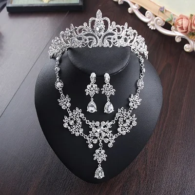 Bride Diaries New Design Crystal Pearl Bride 3pcs Set Necklace Earrings Tiara Bridal Wedding Jewelry Set Accessories (23)