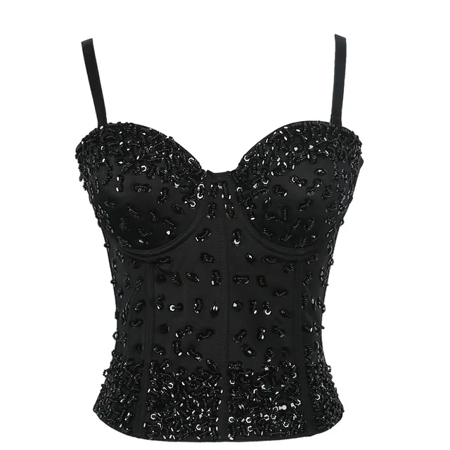 Sequin Corset Top White Black Bustier 