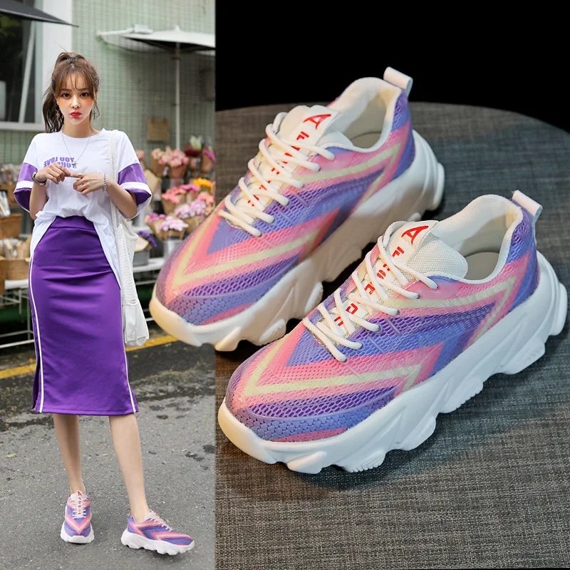

2019 spring new comfortable simple color matching casual shoes women comfortable wild mesh breathable flat shoes.